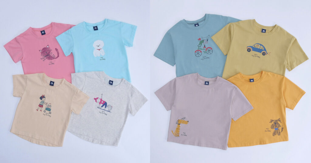 麗嬰房此次活動贈送「兒童守護毛孩冰瓷棉T恤」，透過手繪風格展現與毛孩們的日常，將愛護動物的理念帶入生活中。(圖/麗嬰房提供)