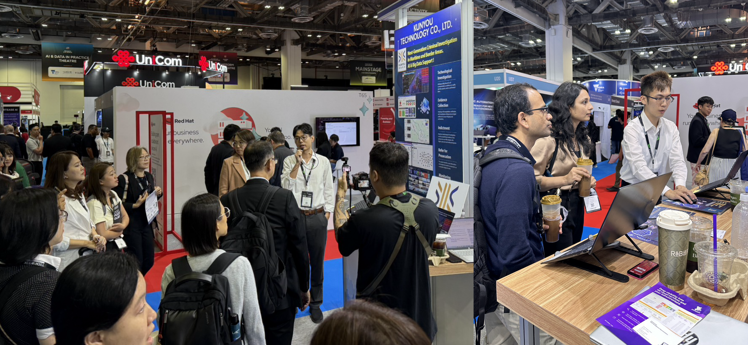 坤侑科技以AI貨櫃預測與海域執法技術亮相新加坡科技週(Tech Week Singapore 2025),榮獲創新服務獎再登國際舞台 坤侑科技展出AI輔助科技偵查與情資整合系統,吸引國際業者與專業觀展人士駐足交流,展現台灣智慧科技的創新能量。圖/坤侑科技提供