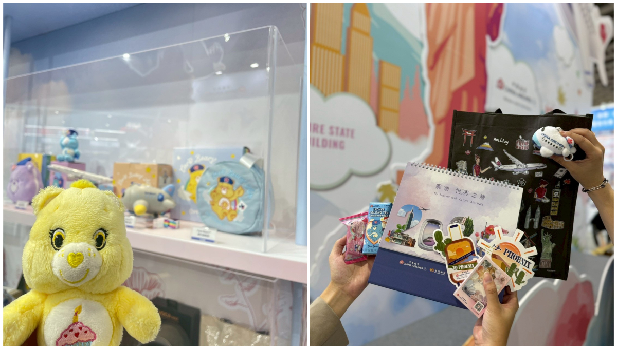 華航ITF旅展攤位超吸睛 AI空姐、Care Bears熊熊聯名!網友驚呼:根本主題樂園! Care Bears熊熊專區超夢幻,還有精緻的小物讓現場民眾索取。圖/葉佳欣拍攝、後製