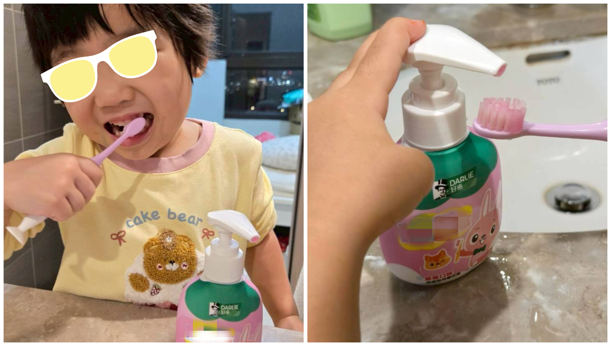 媽媽分享女兒使用「胖胖瓶兒童牙膏」超萌日常 網友:牙膏可愛、孩子更可愛! 按壓式瓶身設計讓小朋友也能輕鬆壓出剛剛好的牙膏份量。圖/讀者提供、李明真後製