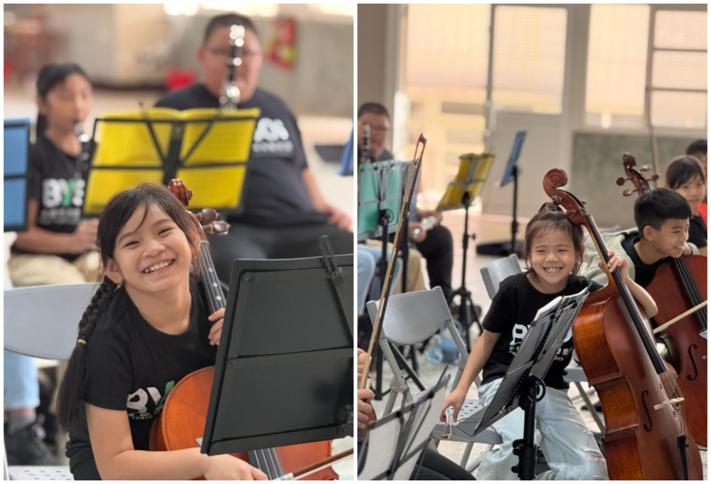 BYSO孩子在團練中笑開懷，透過音樂累積自信，為即將與專業樂團同台的大合奏做好準備。圖/台灣科藝文教協會提供