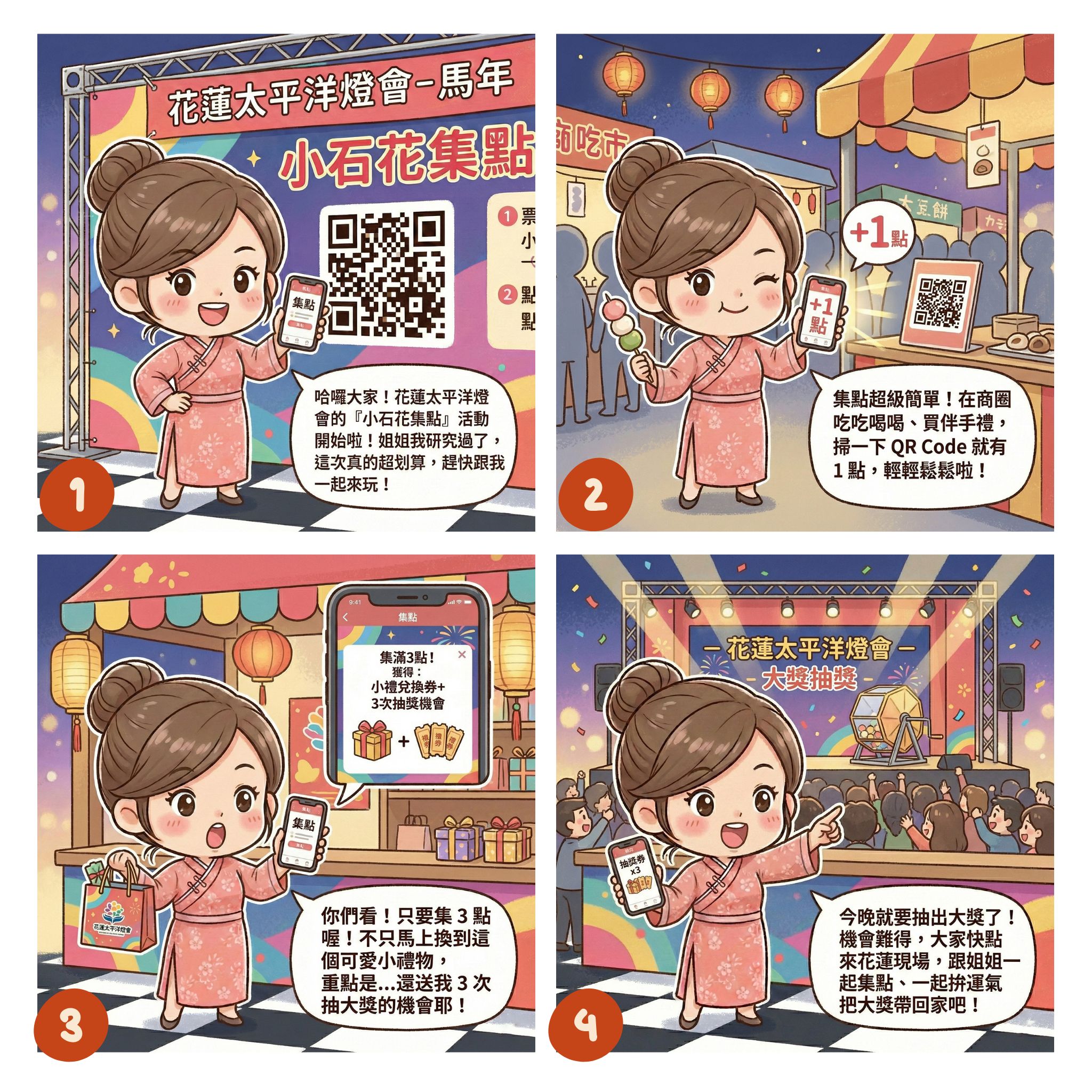 活動四大步驟簡單清晰，邀請民眾來花蓮賞燈、集點抽大獎。圖/花蓮縣政府提供