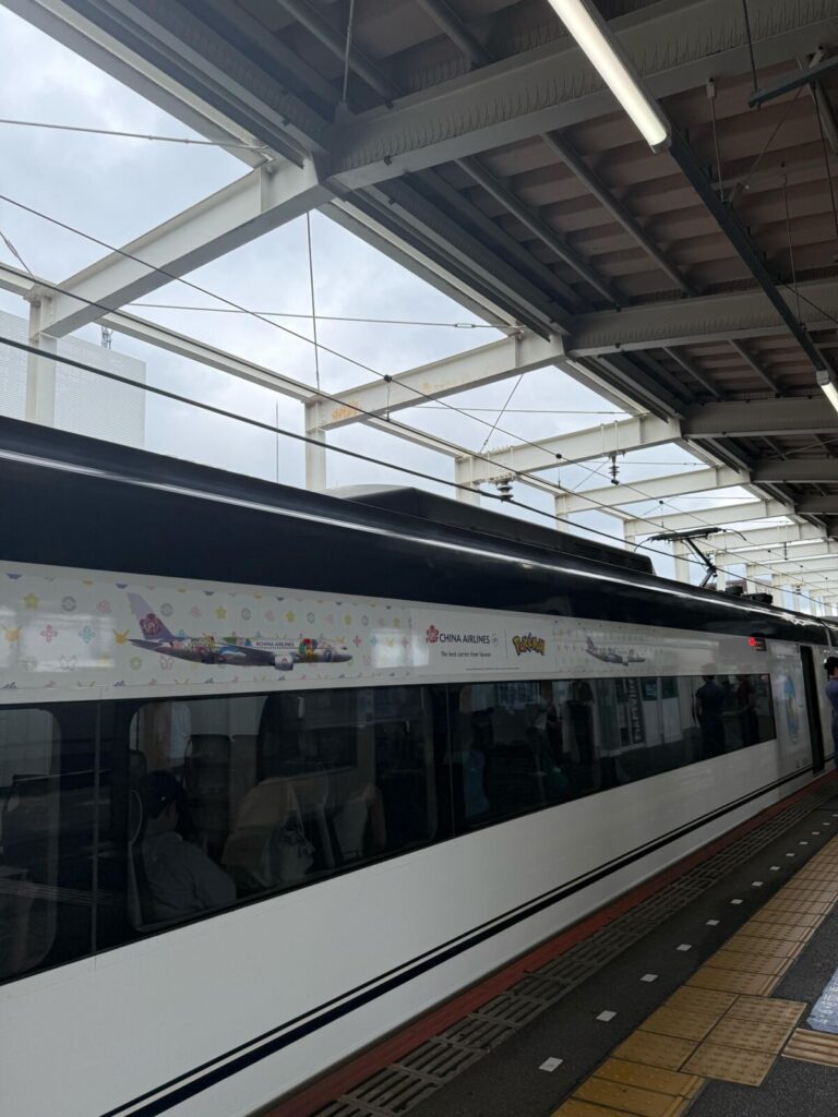 馳騁於軌道上的Skyliner車身，融合了華航品牌元素與萌度爆表的寶可夢塗裝，可愛視覺讓人一眼難忘。圖/讀者提供