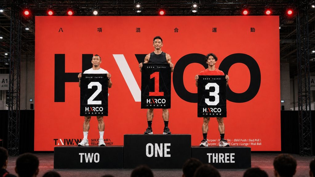 從日常訓練走向競技舞台，站上頒獎台的每位選手不僅是勝利者，更是HARCO品牌元年動人的見證者。此為頒獎模擬圖。圖/破圈運動行銷提供